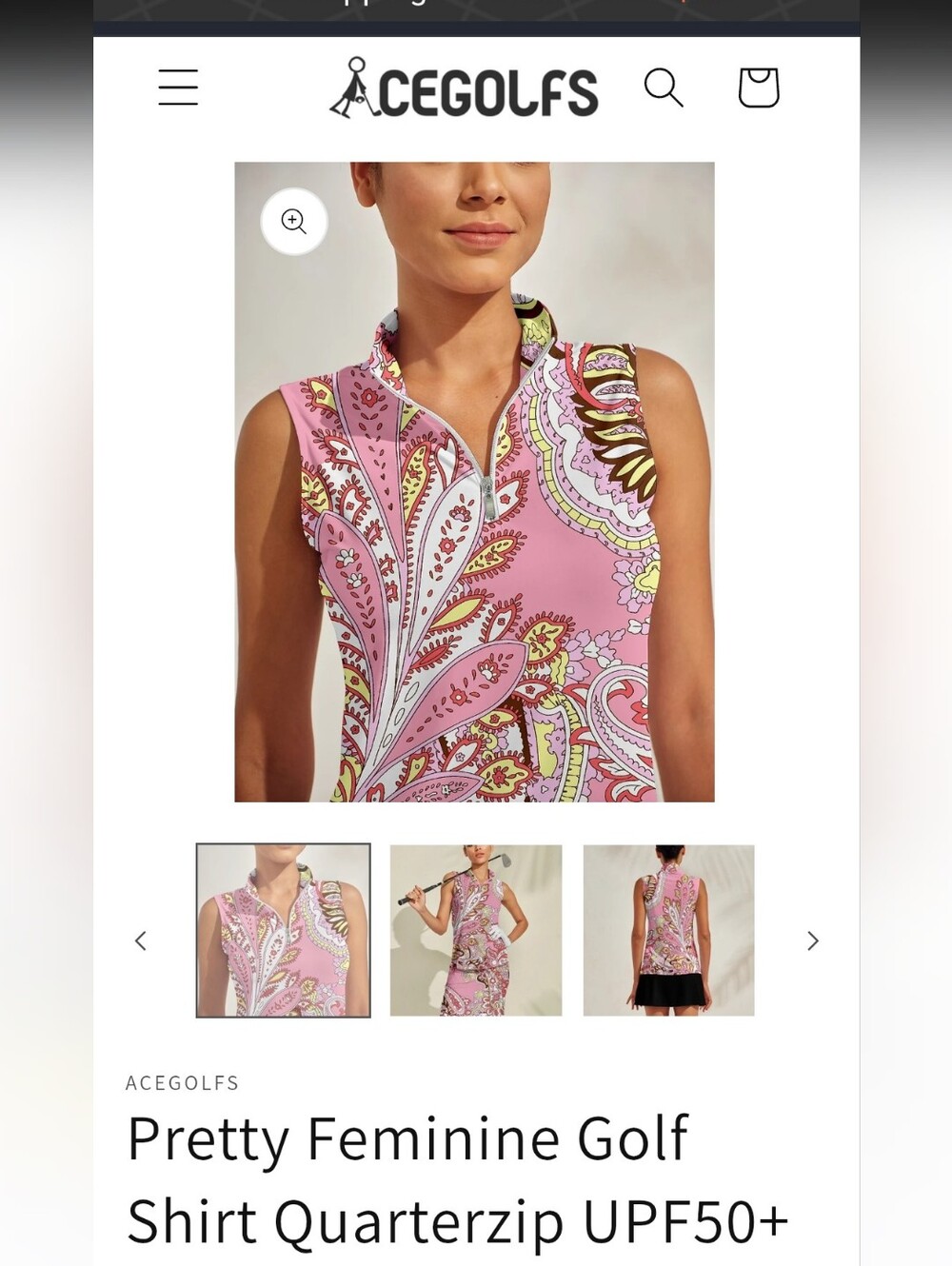 Acegols Pink Paisley Quarter-Zip Sleeveless Golf Tank